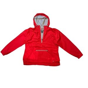 Lauren James Women’s Anorak Jacket Size M | Red Half Zip Hooded Utility Pullover